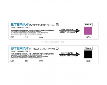 STERIM Integrator 5 – Zintegrowany test chemiczny do kontroli sterylizacji parą, klasa 5, 250 szt., 121–134°C